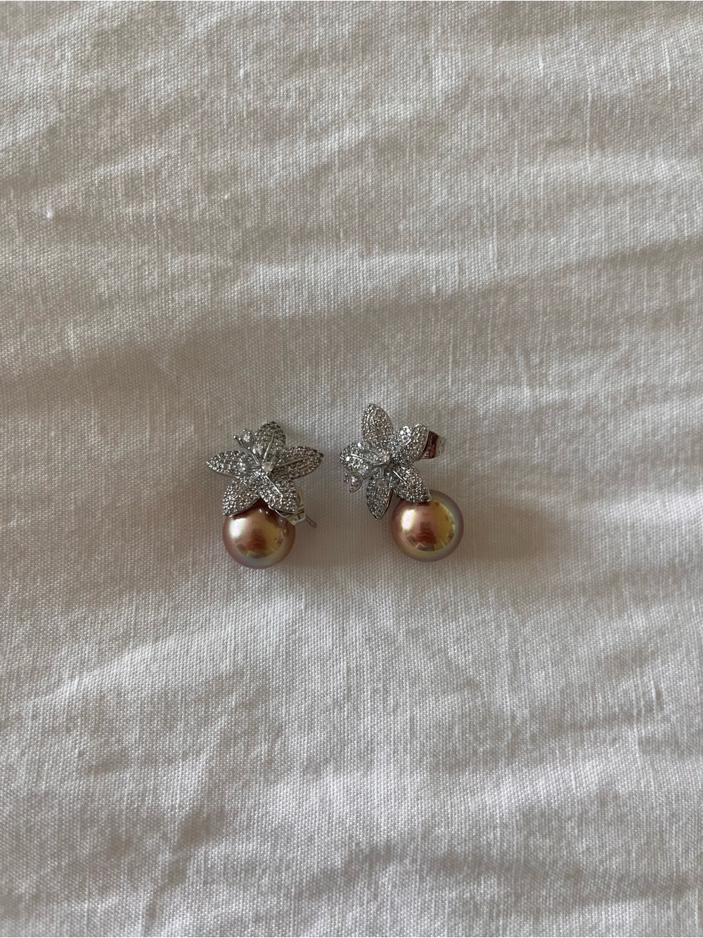 Silver Floral Faux Pearl Drop Fashion Earrings - Brown Pearls